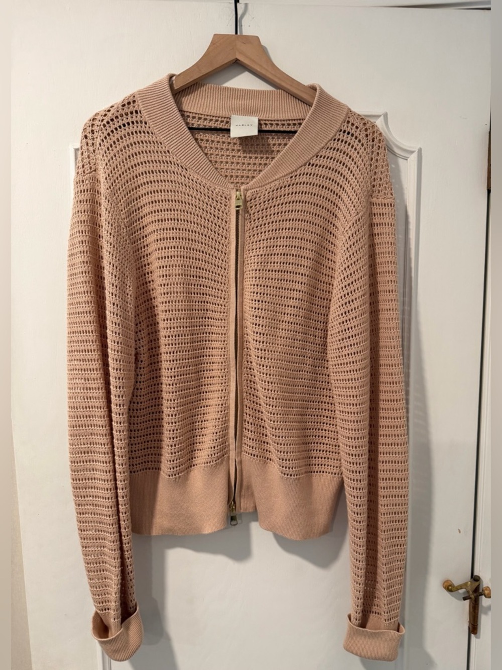 Varley Cardigan Khaki Beige Knit Zip Up Cardigan - Large